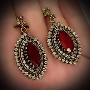 MARQUISE RUBY GEM FINE ART EARRINGS Solid 925/Gold